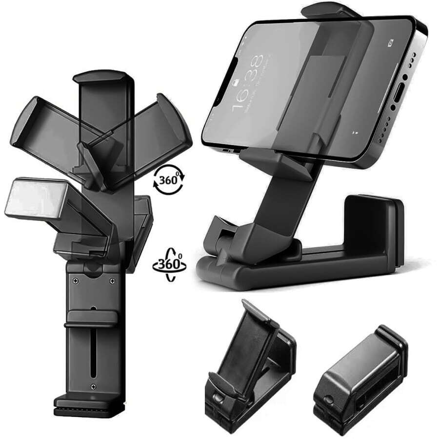 Ankndo 1Pc Airplane Phone Holder Portable Travel Stand Desktop Foldable Adjustable Rotatable Selfie Holder Train Seat Stand Phone Support