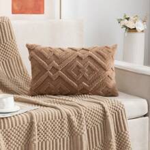 1pc Plush Geometric Pattern Pillow Case, Bohemian Style, Suitable For Living Room, Bedroom, Family Decor, Pillow Core Not Included, Four Season Use - Coffee Brown - View 4