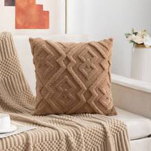 1pc Plush Geometric Pattern Pillow Case, Bohemian Style, Suitable For Living Room, Bedroom, Family Decor, Pillow Core Not Included, Four Season Use - Coffee Brown - View 3