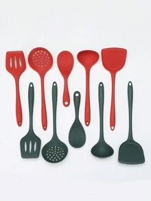 1 Pieza Juego De Utensilios De Cocina De Silicona De Tamaño Grande, Que Incluye Espátula, Cuchara Para Arroz, Cazuela, Colador Y Pala Para Freír En Color Verde - espátula para freír - Ver 4