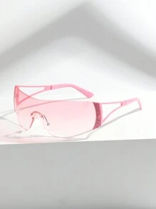 1pc Women's Fashionable Pink Wrap Fashion Glasses With Rhinestone For Music Festivals And Daily Use - Pink - View 4