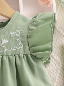 Đứa bé gái Mùa hè giản dị Phong cách Thêu hoa Trang trí bỏ túi Thiết kế Đầm Và Mũ Bộ - màu xanh lá - Xem 4