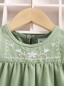 Đứa bé gái Mùa hè giản dị Phong cách Thêu hoa Trang trí bỏ túi Thiết kế Đầm Và Mũ Bộ - màu xanh lá - Xem 3