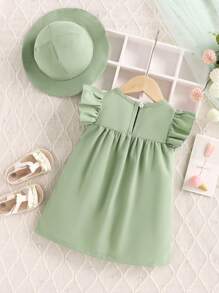 Đứa bé gái Mùa hè giản dị Phong cách Thêu hoa Trang trí bỏ túi Thiết kế Đầm Và Mũ Bộ - màu xanh lá - Xem 2