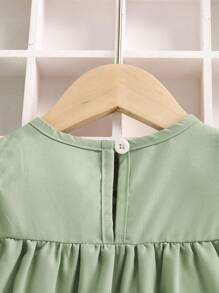 Đứa bé gái Mùa hè giản dị Phong cách Thêu hoa Trang trí bỏ túi Thiết kế Đầm Và Mũ Bộ - màu xanh lá - Xem 6