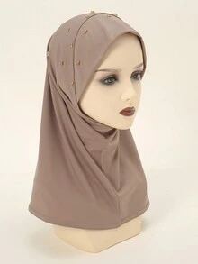 1入組女士雙色鑲鑽方便頭帶黑瑪瑙,頭巾,純色舒適內帽,簡單百搭,適合日常穿著優雅 - 釘鑽套頭帽 - 查看 9