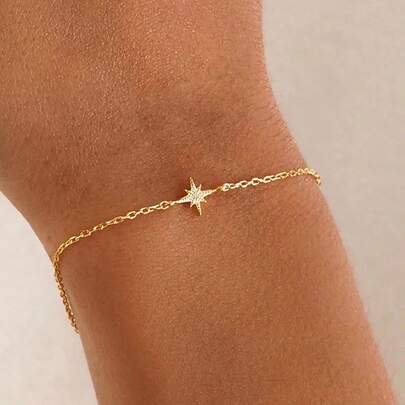 SereneSpark 1 chiếc vòng tay hình ngôi sao bát giác bằng bạc Sterling 925, vòng tay nữ, mạ vàng 18K, thích hợp cho tiệc tùng, lễ Phục sinh, đám cưới, lễ đính hôn, trang phục cô dâu.