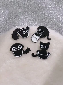 1 件有趣可愛黑貓造型卡通動物胸針,幽默珠寶配件適合男女日常佩戴 - 黑與白 - 查看 5