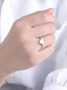 1件不锈钢简约空心实心心形戒指女士,时尚万能的珠宝配件,生日或节日礼物 - 愛心 - 查看 4