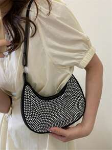 水晶镶嵌单肩腋下包 - 黑色 - 查看 6