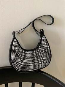 水晶镶嵌单肩腋下包 - 黑色 - 查看 2