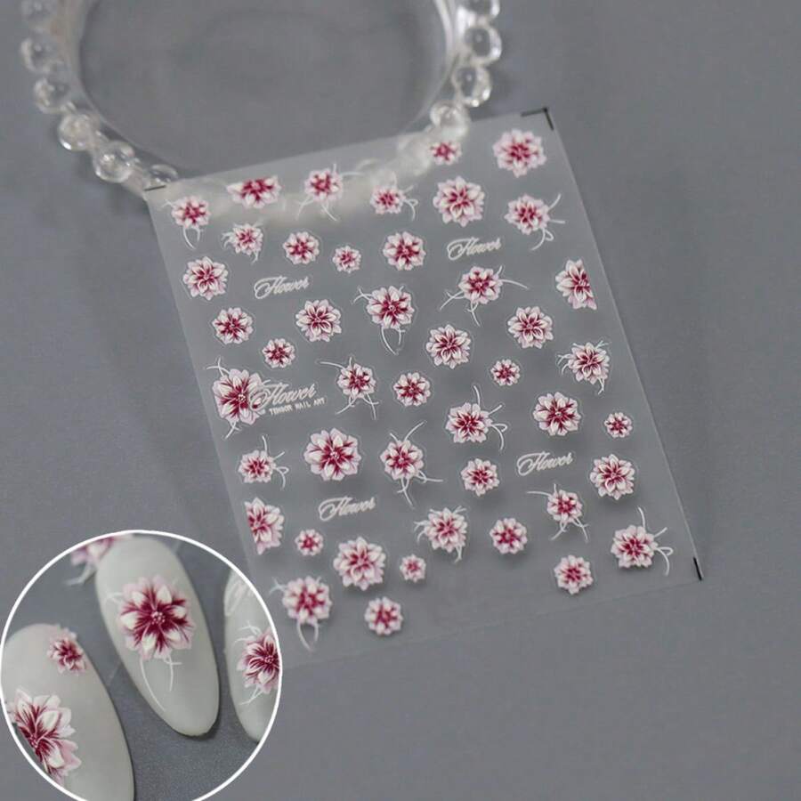 1入組5D浮雕花卉多用途貼紙，可用於美甲，筆記本，手機套等，美甲貼紙DIY - 彩色 - 查看 1