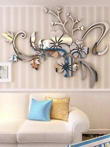 1 bộ Màu bạc Mô hình hoa Gương Dán tường ( 60*40CM ) - Bạc - Xem 1
