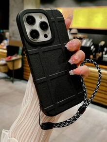 黑色升級版格紋tpu防震手機殼,帶大孔與可調節黑白掛繩 - 黑色 - 查看 2