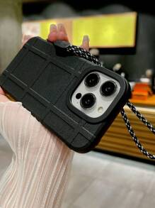 黑色升級版格紋tpu防震手機殼,帶大孔與可調節黑白掛繩 - 黑色 - 查看 4