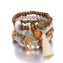 4 Cái/Bộ Cây đời Vật rủ xuống Nhiều lớp Vòng tay cườm Hạt tròn Hạt bằng gỗ Vòng tay Boho Phụ kiện trang sức Thủ công - nhiều màu - Xem 7