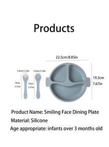 1 set Silikon Barn Servis Set Med 3 Avdelning Tallrik Och Skål För Matning Bebis - Multifärgad - Visa 3