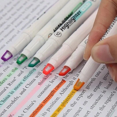 1盒6入組可見窗口雙頭荧光筆,用於學生筆記、塗鴉