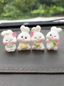 4/8pcs/Set Resin Rabbit Car Decor, Cute Animal Tiny Landscape Ornament, Desk Display, Crafty Accessory With Adhesive Tape, Dashboard Decor, Freely Placed - White - View 2