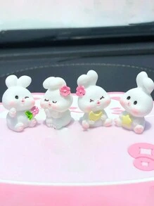 4/8pcs/Set Resin Rabbit Car Decor, Cute Animal Tiny Landscape Ornament, Desk Display, Crafty Accessory With Adhesive Tape, Dashboard Decor, Freely Placed - White - View 6