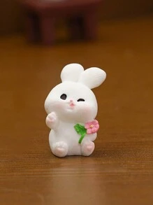 4/8pcs/Set Resin Rabbit Car Decor, Cute Animal Tiny Landscape Ornament, Desk Display, Crafty Accessory With Adhesive Tape, Dashboard Decor, Freely Placed - White - View 8