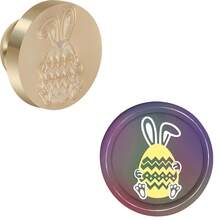 CYFUN DESIGN 1入組復活節兔子拿蛋蠟封印章,可拆卸圓形黃銅頭,無手把,適用於收藏,邀請卡,信封,卡片禮品包裝 - 金色 - 查看 2