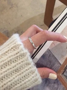 1pc S925 Sterling Silver Minimalist Smooth Line Thin Ring Heavy Craftsmanship Thread Rings Gift For Women Couple Fine Jewelry - Silver - View 8