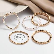 TUANZISP Conjunto de 5 brazaletes de cuentas doradas hechas a mano, regalo personalizado de joyería de moda para mujeres