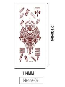 4 件逼真的手指和手腕指甲花纹身贴纸，带有花卉、叶子、莲花图案 - 红棕色，临时半永久防水纹身 - 棕色 - 查看 4