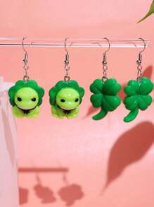 1對創意可愛的青蛙和三葉草垂掛耳環,適用於女士派對佩戴 - A - 查看 9