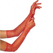 1 雙歐美風格水鑽彈性黑色手套適合舞會、音樂節等。 - 網眼水鑽 - 查看 10