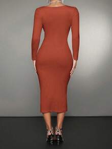 Women Sweater Dresses - 棕色 - 查看 2