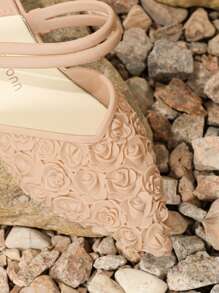 Women's Pointed Toe High Heels Rose Patterned Fashionable Camel Color Chunky Heel Elegant Style Sandals For Spring And Summer Valentines - Camel - View 5