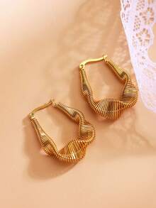 1 bộ 2 chiếc/Hoa tai thép không gỉ thiết kế hình elip bất đối xứng thời trang cá nhân hóa mạ vàng 18k, thích hợp cho các quý cô đeo khi dự tiệc hoặc đi làm - Vàng - Xem 7