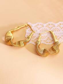 1 bộ 2 chiếc/Hoa tai thép không gỉ thiết kế hình elip bất đối xứng thời trang cá nhân hóa mạ vàng 18k, thích hợp cho các quý cô đeo khi dự tiệc hoặc đi làm - Vàng - Xem 4