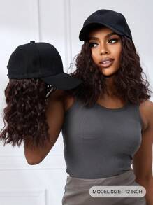 Hat Wig For Women, 12 Inch Short Wave Baseball Cap Wig With Curly Synthetic Hair Extensions, Adjustable Black Baseball Hat Wig - Dark Brown - View 3