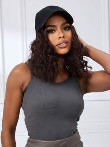 Hat Wig For Women, 12 Inch Short Wave Baseball Cap Wig With Curly Synthetic Hair Extensions, Adjustable Black Baseball Hat Wig - Dark Brown - View 5