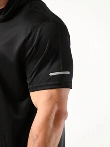 男友风男士连帽运动T恤，速干吸湿短袖网眼运动T恤，基础款黑色夏季T恤 - 黑色 - 查看 10