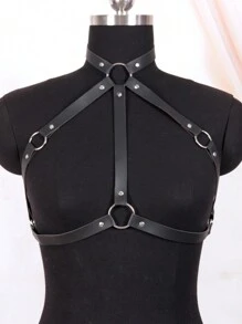 1pc Women's Gothic Style Pu Leather Harness Belt With Adjustable Garters - Black - View 5