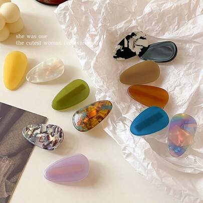 2个优雅彩色醋酸纤维发夹，几何镂空水滴鸭嘴刘海夹发饰