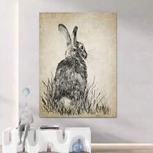 1件帆布牆藝海報,奔跑的兔子,動物油畫藝術牆飾,適用於客廳、臥室、浴室、辦公室、走廊、廚房,不包含相框 - 酒紅色 - 查看 5