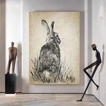 1件帆布牆藝海報,奔跑的兔子,動物油畫藝術牆飾,適用於客廳、臥室、浴室、辦公室、走廊、廚房,不包含相框 - 酒紅色 - 查看 3
