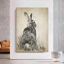 1件帆布牆藝海報,奔跑的兔子,動物油畫藝術牆飾,適用於客廳、臥室、浴室、辦公室、走廊、廚房,不包含相框 - 酒紅色 - 查看 4