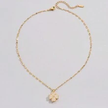 1 件镀金不锈钢链和方晶锆石幸运四叶草吊坠项链，时尚复古休闲男女通用街头日常工作派对配饰情人节、妈妈、母亲、母亲节、礼物 - 金黃色 - 查看 3