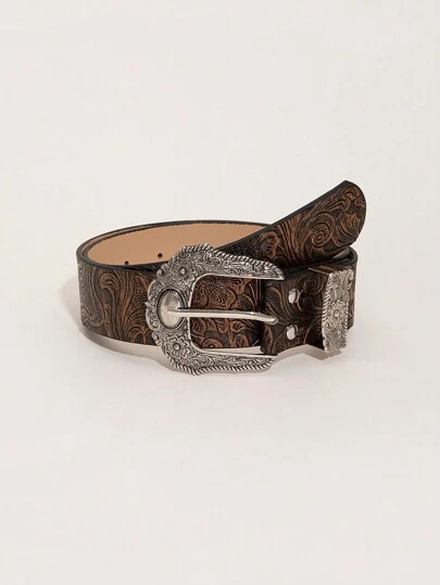 1pc Women's Vintage Western Style Embossed Buckle Belt Halloween Summer, School Fall, Autumn, Halloween