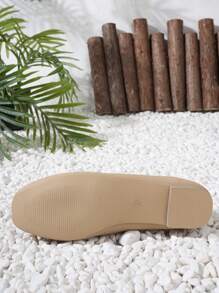 Của phụ nữ Mũi vuông Giày phẳng Với Khóa , Giải trí & Thiết kế đơn giản , Ánh sáng Màu Quả mơ Màu sắc - Màu be - Xem 6