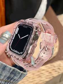 1入女性閃光透明矽膠手錶表帶和外殼，兼容蘋果手錶帶40mm、38mm、41mm、42mm、44mm、45mm，時尚運動手錶替代帶，適用於SE 8 7 6 5 4 3 2 1系列