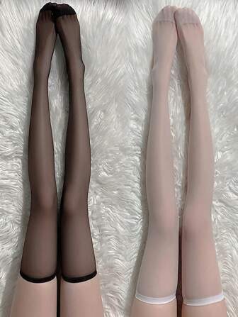 2雙黑白色性感過膝長襪,女性甜美女孩蘿莉塔蝴蝶結大腿高筒魚網襪,哥特朋克花邊網眼打底褲