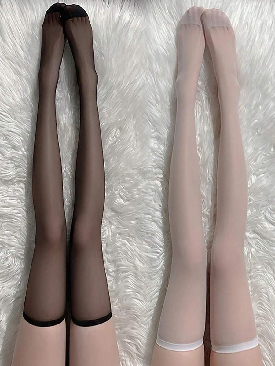 2雙黑白色性感過膝長襪,女性甜美女孩蘿莉塔蝴蝶結大腿高筒魚網襪,哥特朋克花邊網眼打底褲 - 黑與白 - 查看 1