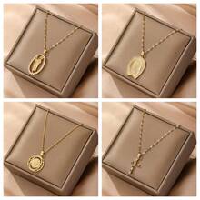 1入男士不鏽鋼長款項鍊,鍍金立體立方氧化鋯瑪利亞形吊墜,個性時尚復古潮流萬能配件,適用於休閒、街頭和音樂節 - 金黃色 - 查看 6